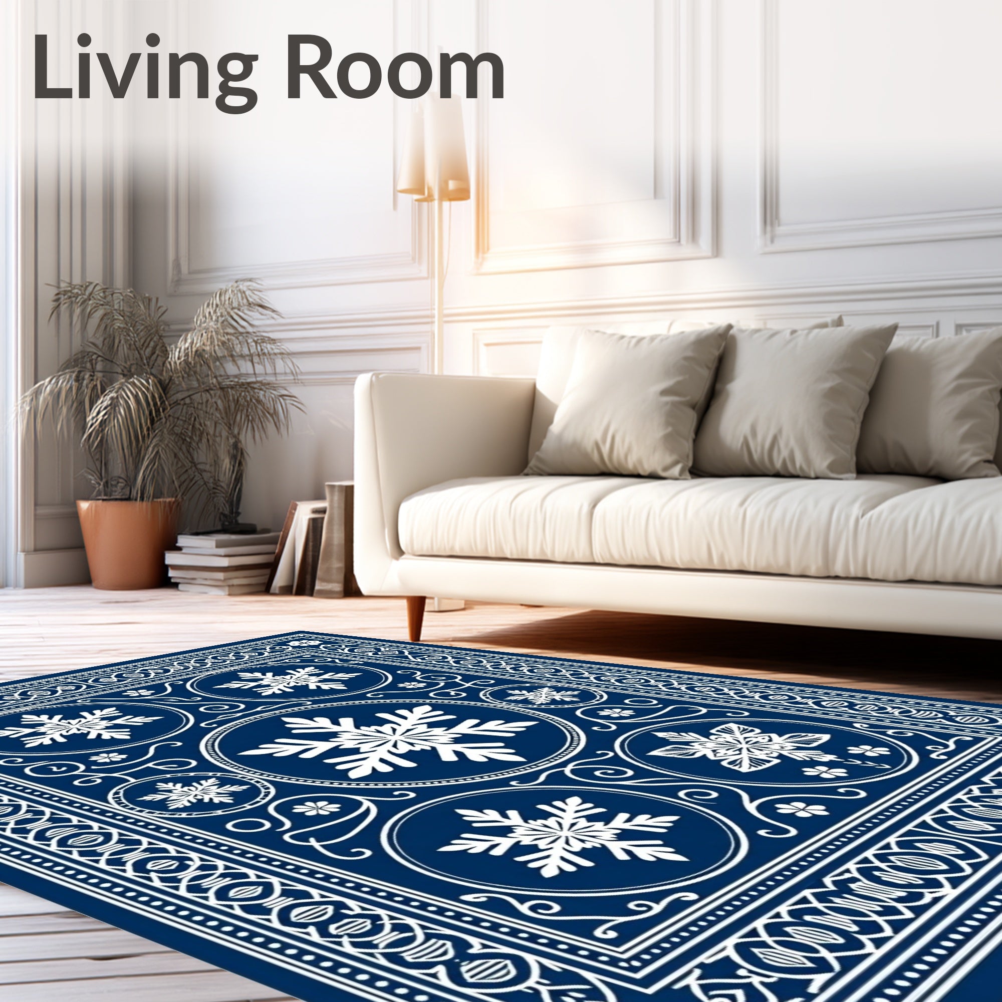 Navy White Snowflake Medallion Rug