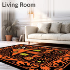 Spooky Orange Haunted House Garden Art Rug