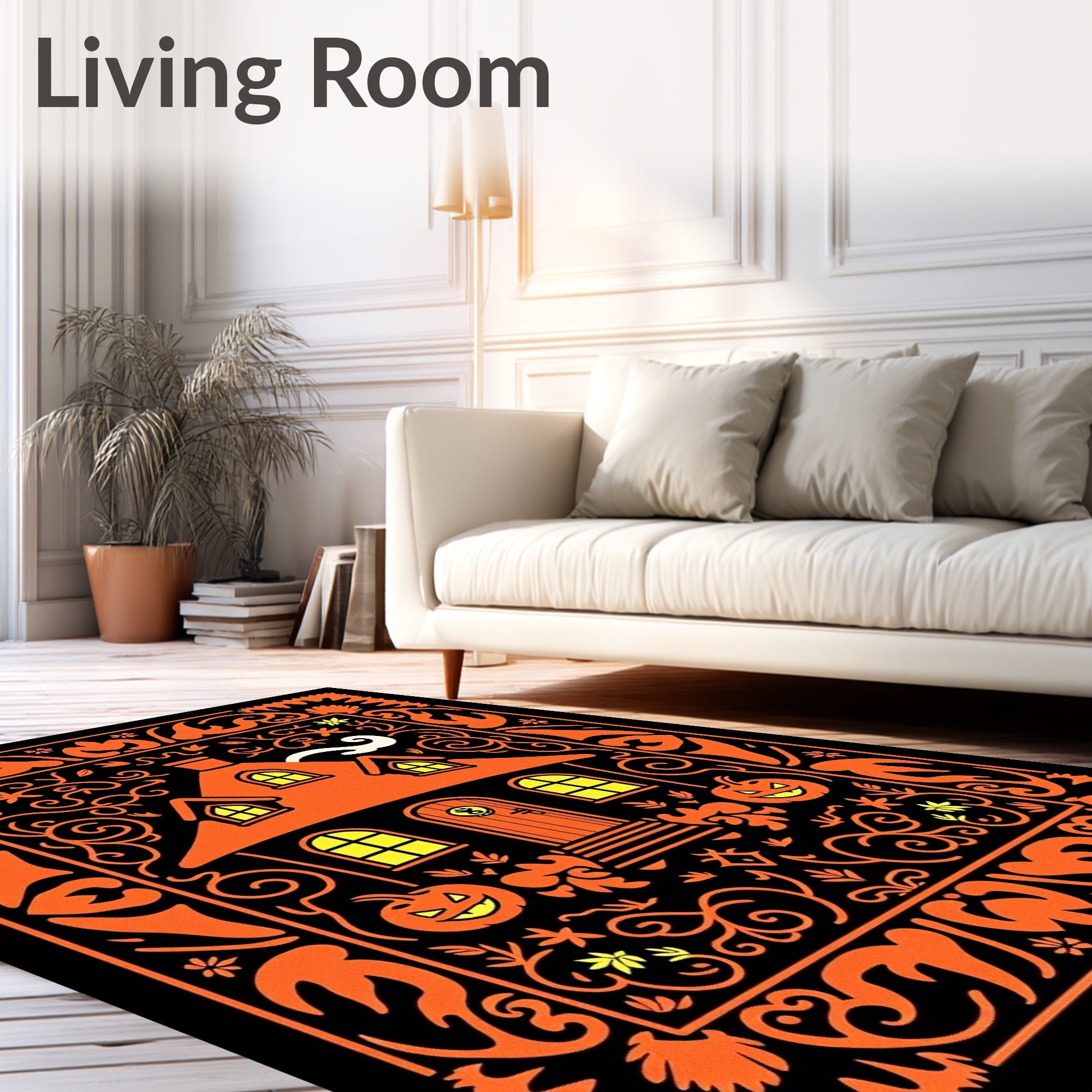 Spooky Orange Haunted House Garden Art Rug