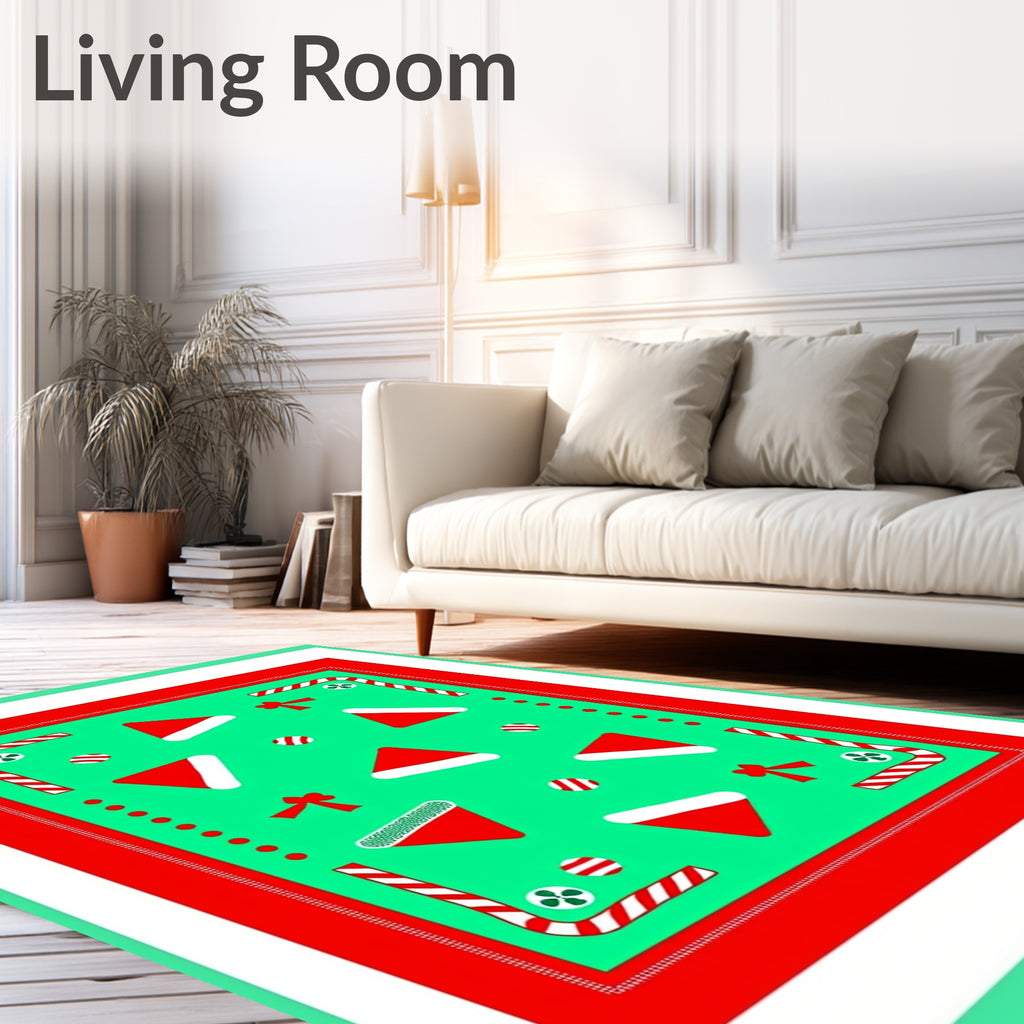 Red Santa Hats Candy Canes Festive Accents Rug