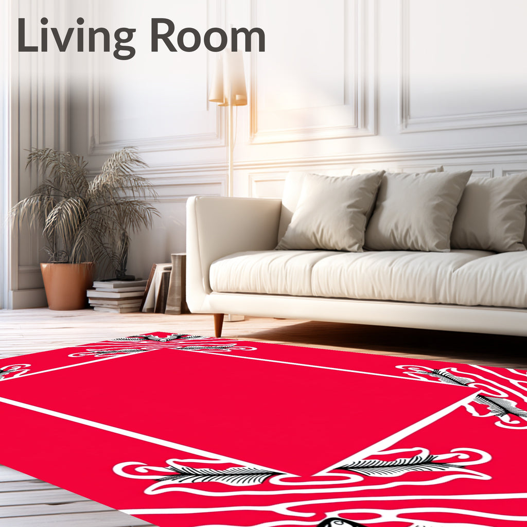 Bold Red Leafy Corner Swirl Rug