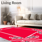 Bold Red Leafy Corner Swirl Rug