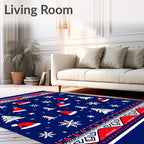 Christmas Trees Snowflakes Red Hats Navy Rug