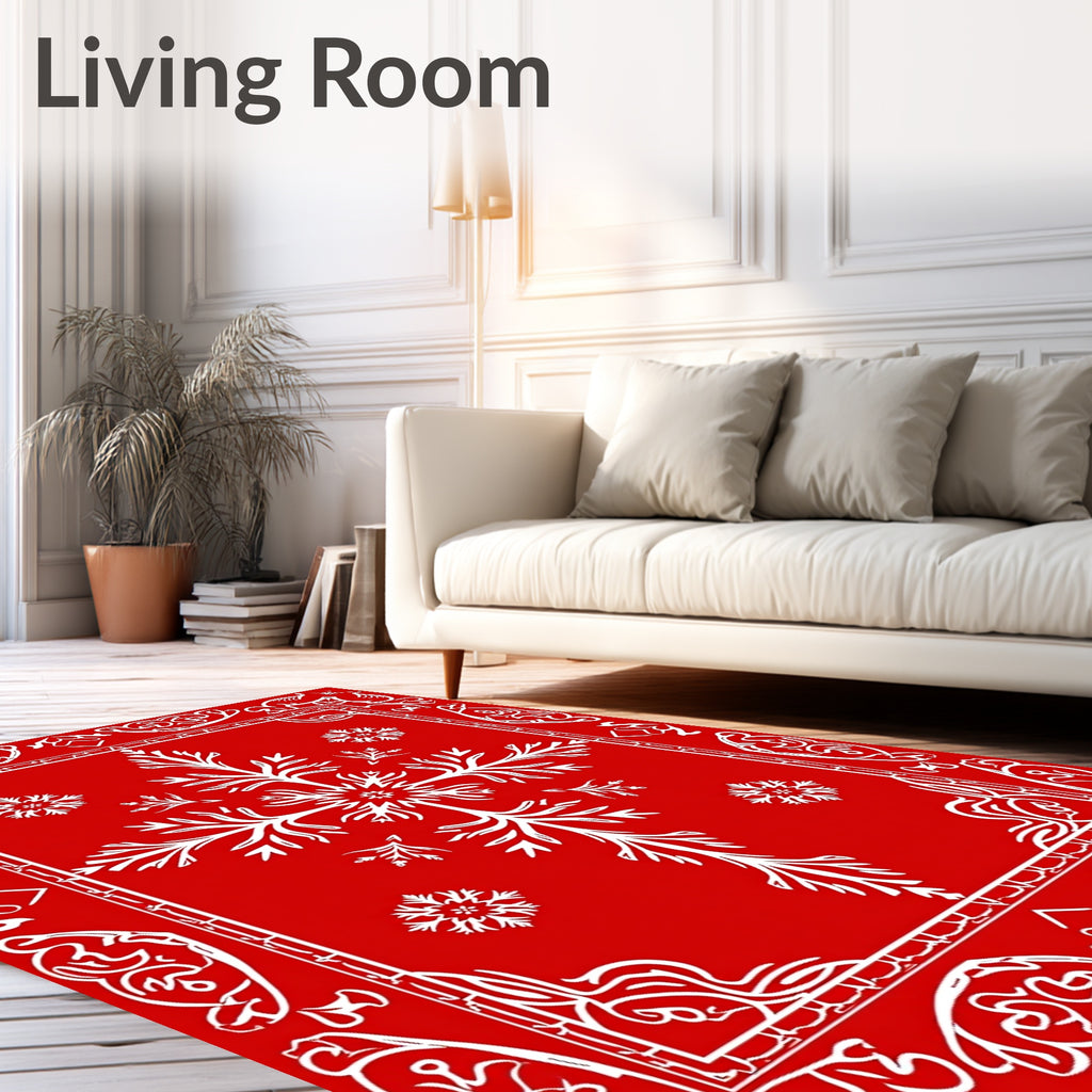 Crimson Red Snowflake Winter Blossom Rug