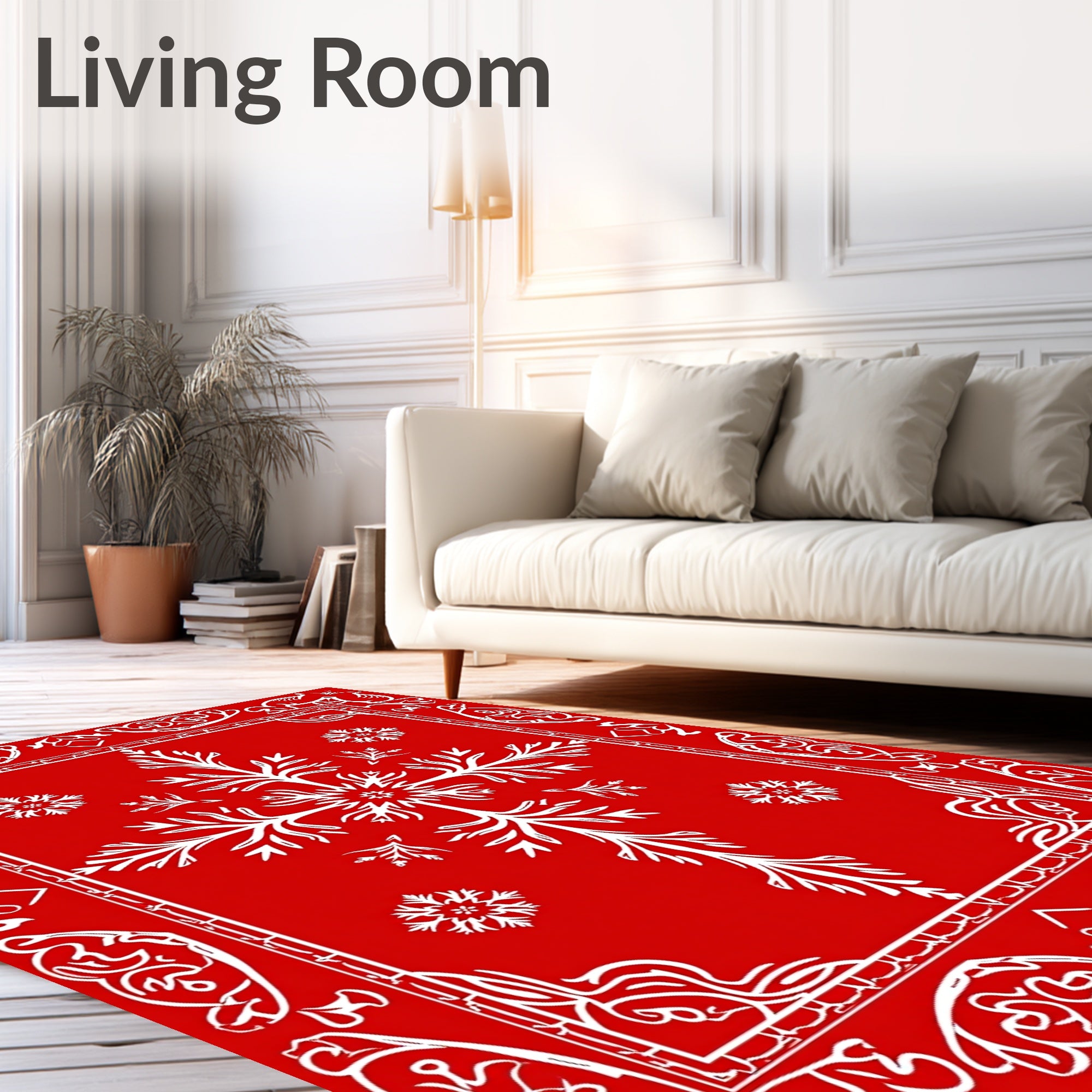 Crimson Red Snowflake Winter Blossom Rug