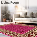 Crimson Pink Floral Damask Frame Rug