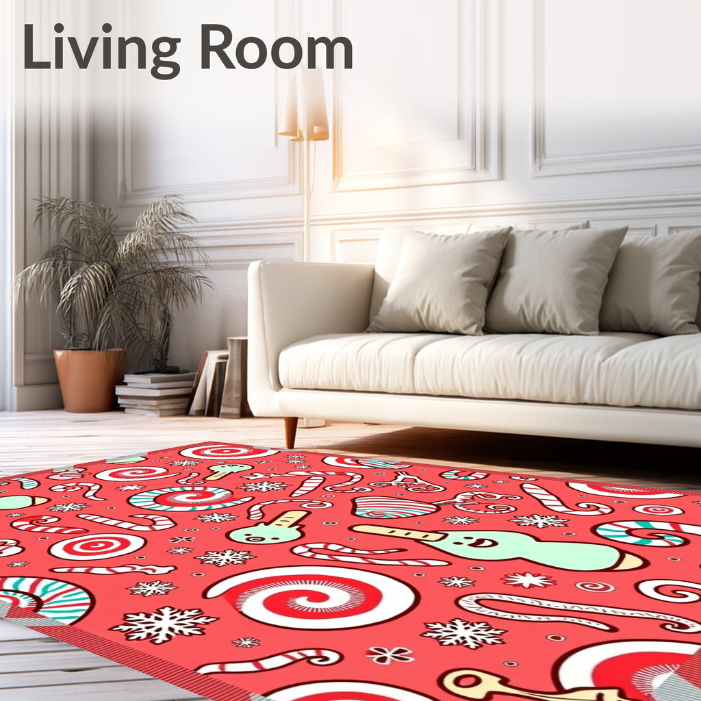 Sweet Red Candy and Snowflakes Rug