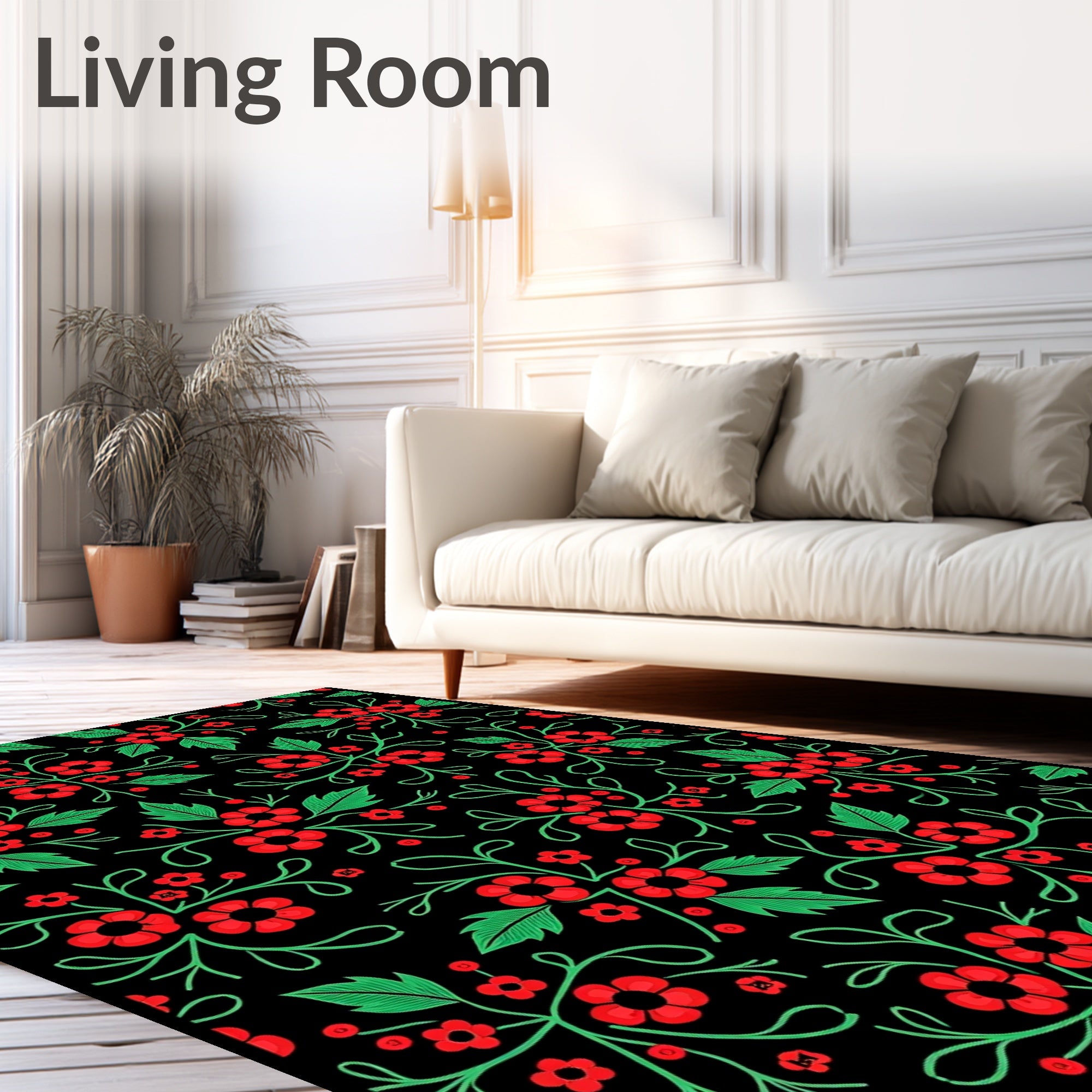 Red Green Floral Vine Repeating Rug