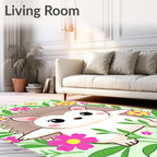 Cute Hedgehog Among Pink Yellow Flowers Rug