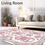 Pink Child Figure Floral Frame Rug