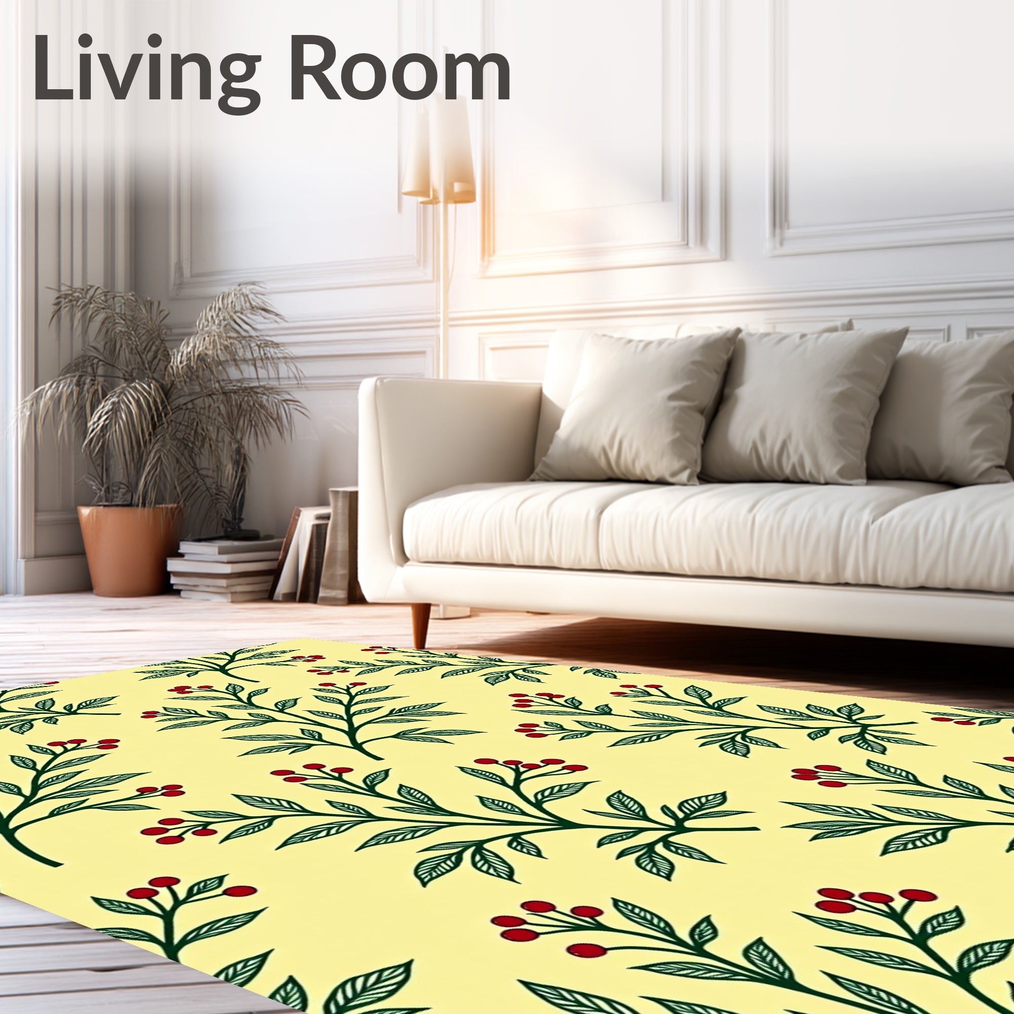 Yellow With Green Berry Branches Rug