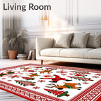 Festive Red Santa Snowflakes Reindeer Trees Rug