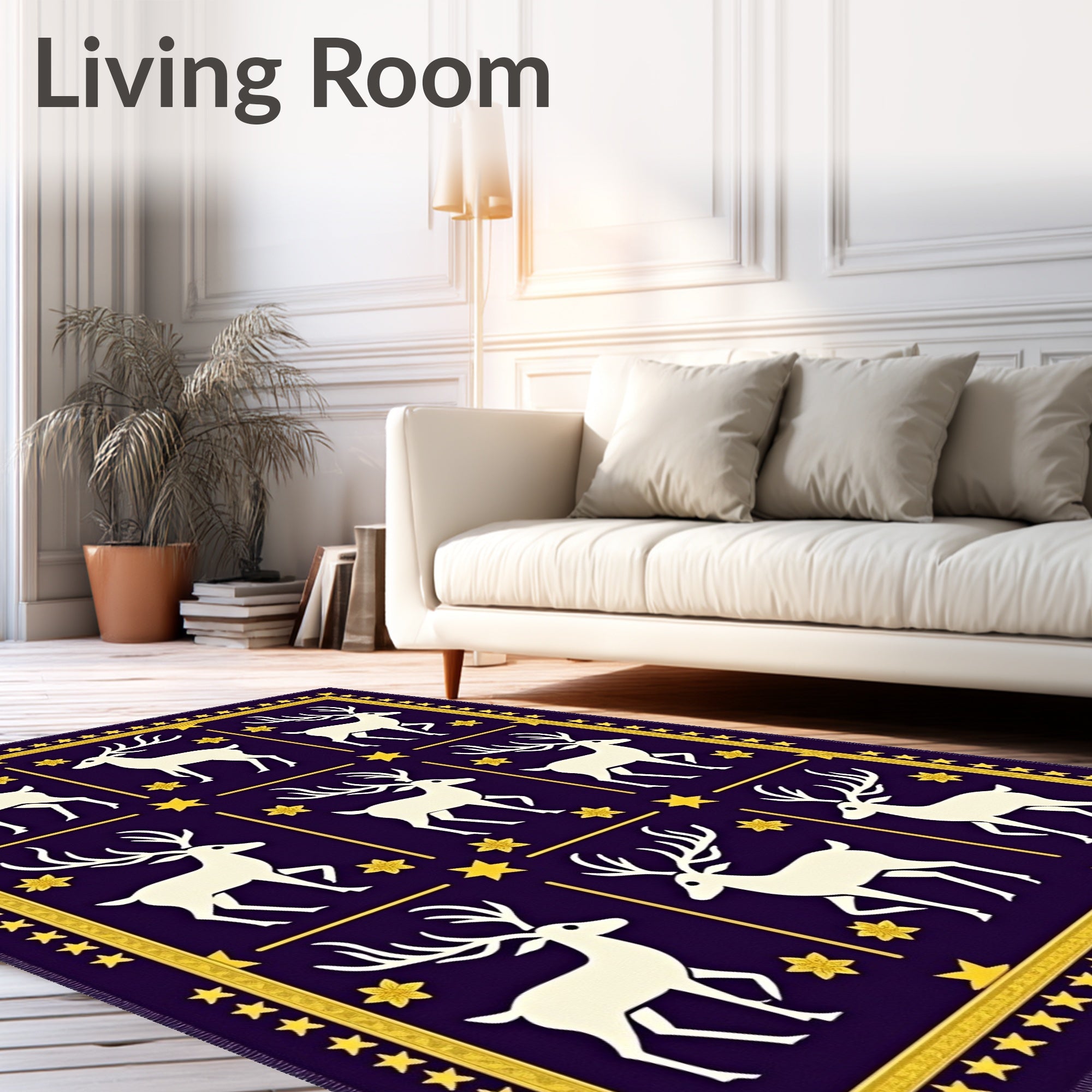 Deep Purple White Reindeer Star Medallion Rug