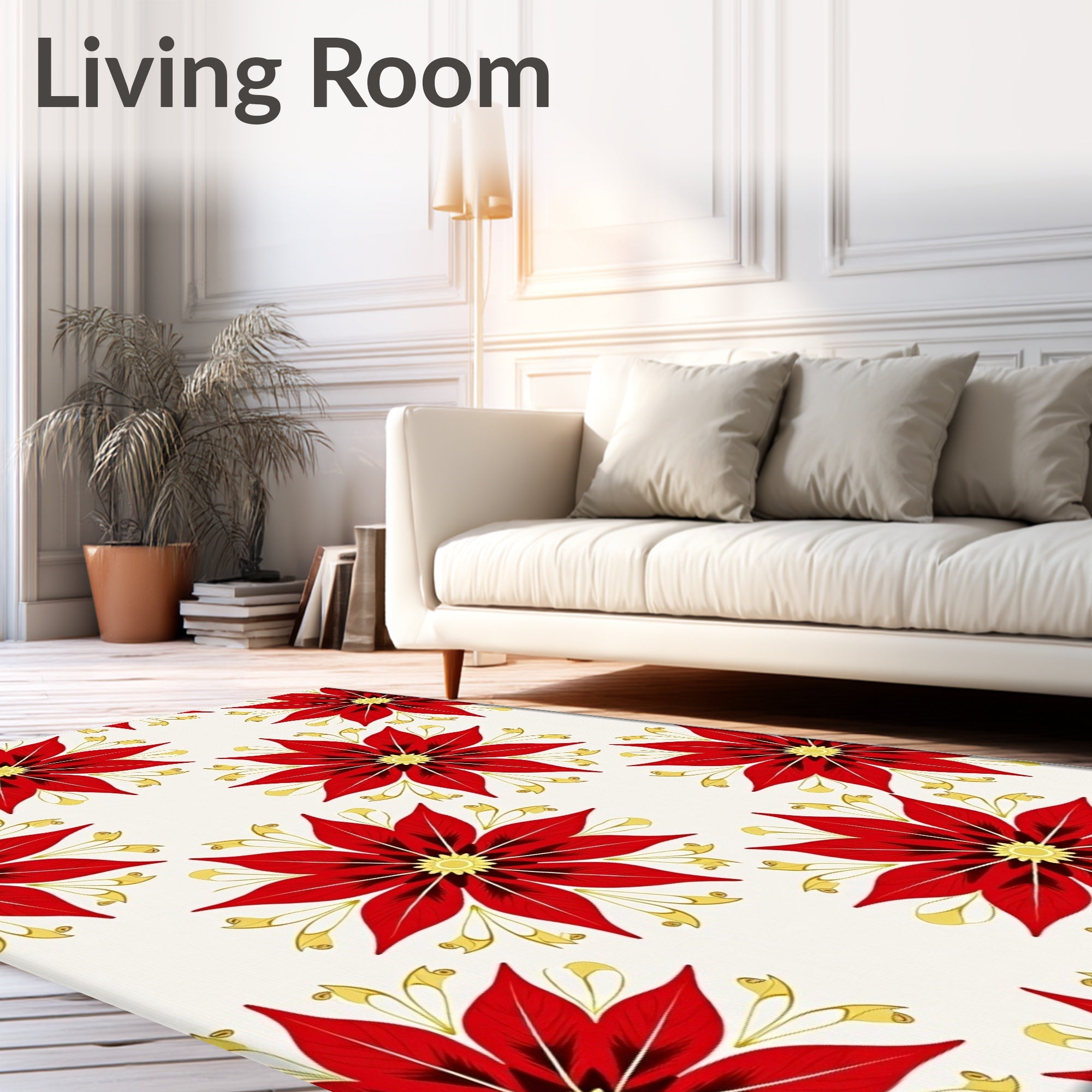 Crimson Red Golden Floral Medallion Rug