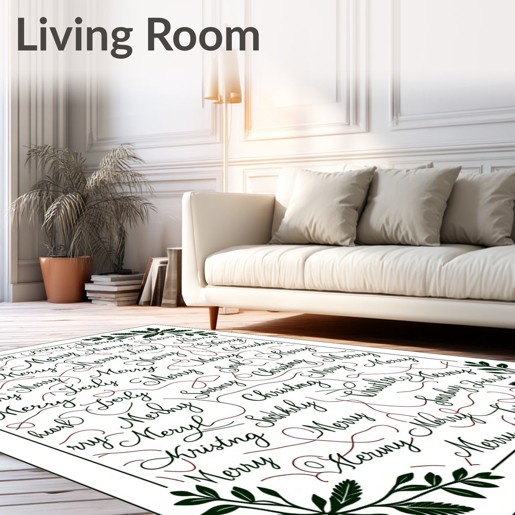 Christmas Script All Over Leafy Border Rug