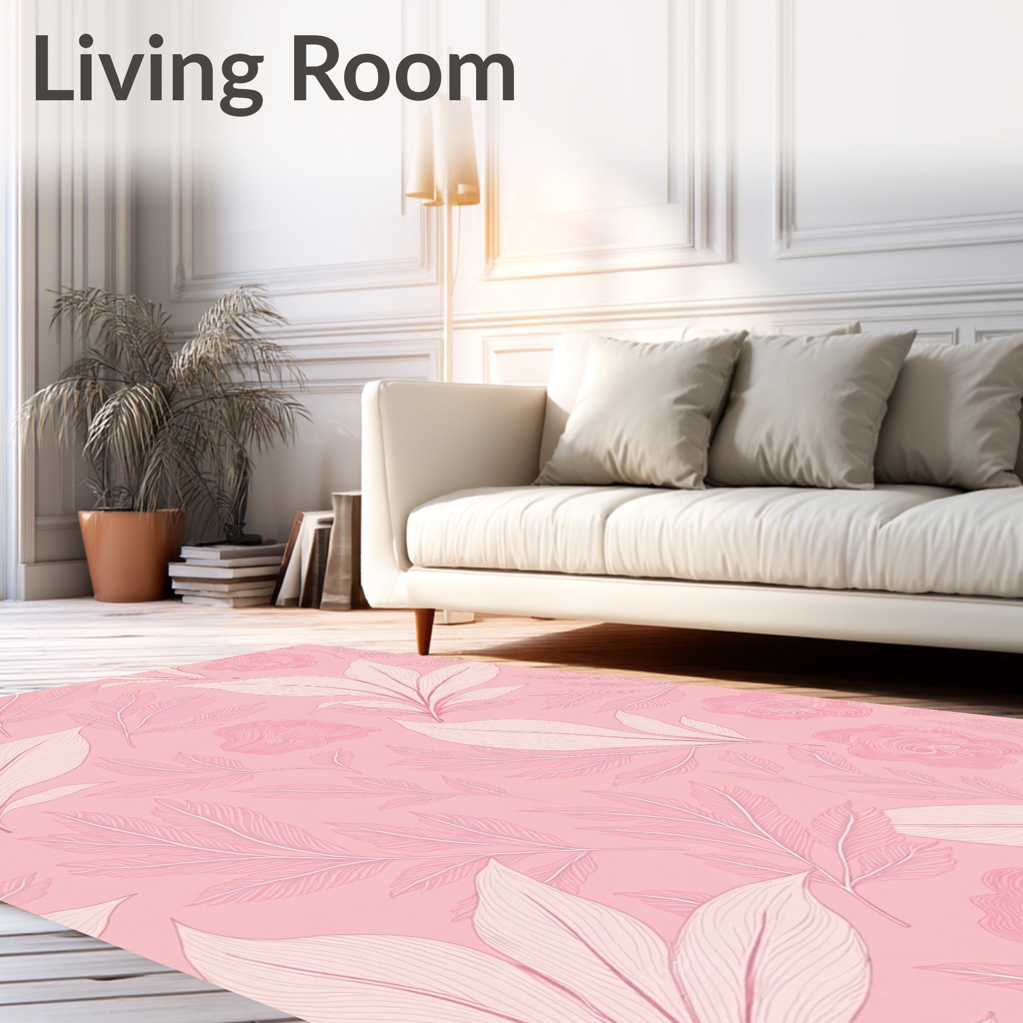 Soft Pink Floral Leaf Arrangement Rug