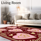 Golden Pink Hearts Burgundy Border Rug
