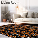 Ornate Black Orange Tribal Symmetry Rug