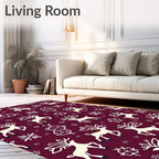 Cream Reindeer Snowflake Burgundy Accents Rug