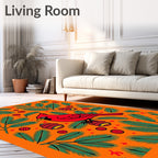 Vibrant Red Cardinal Pinecone Scene Rug