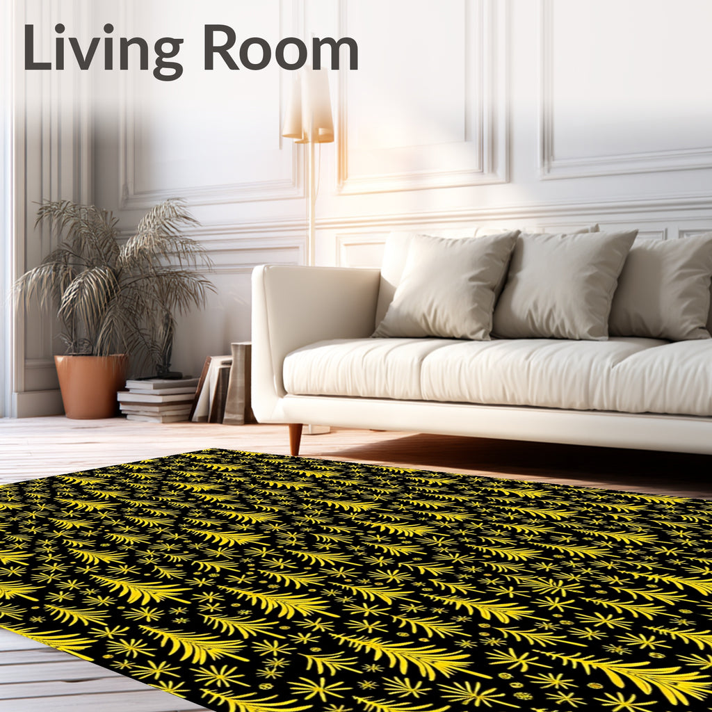 Golden Pine Trees and Stars Rug