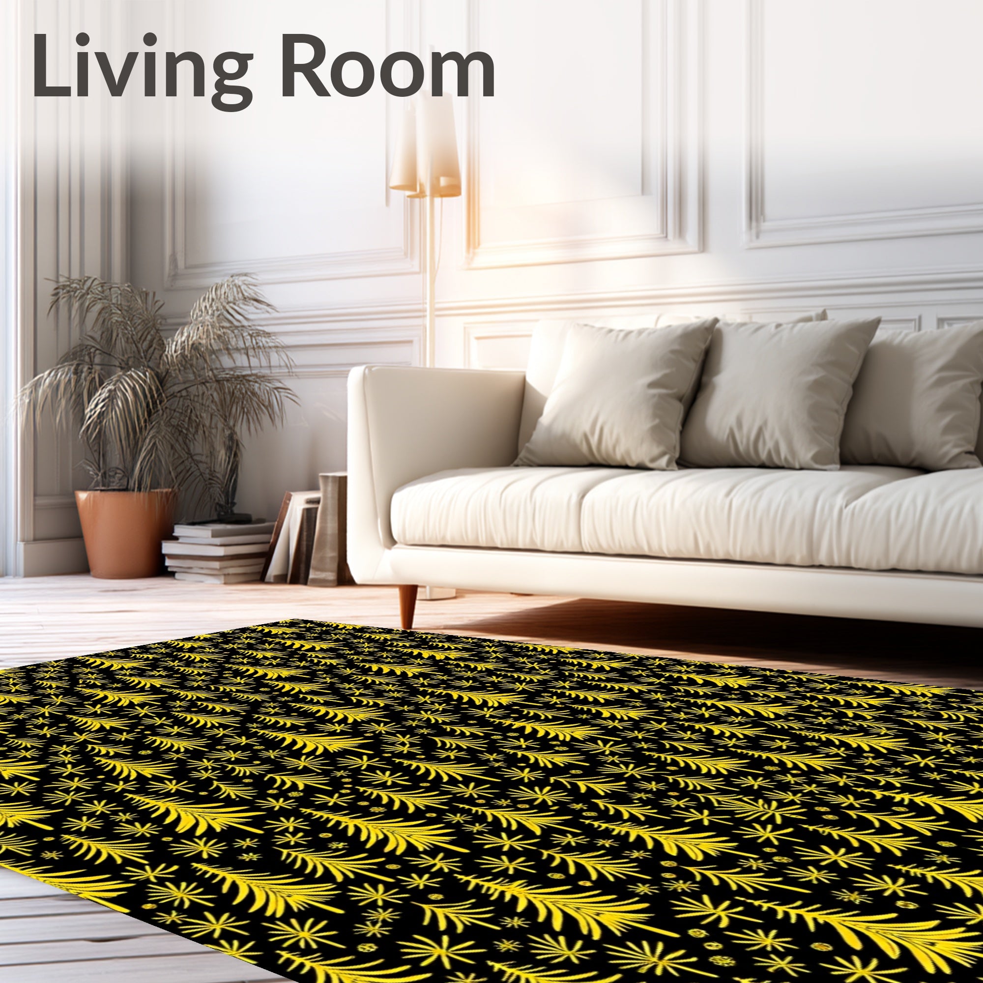 Golden Pine Trees and Stars Rug