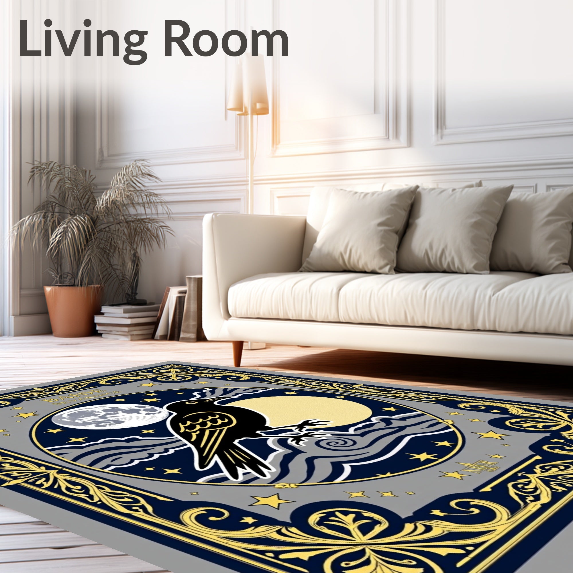 Dark Raven Moon Celestial Night Rug