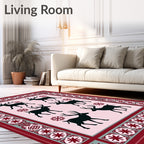 Crimson Reindeer Snowflake Border Rug