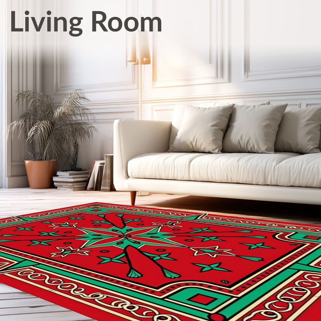 Crimson Emerald Geometric Mandala Rug