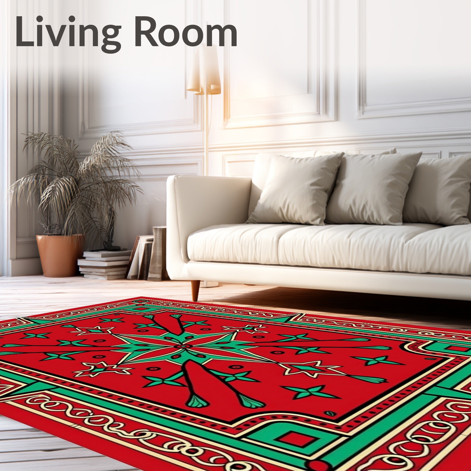 Crimson Emerald Geometric Mandala Rug