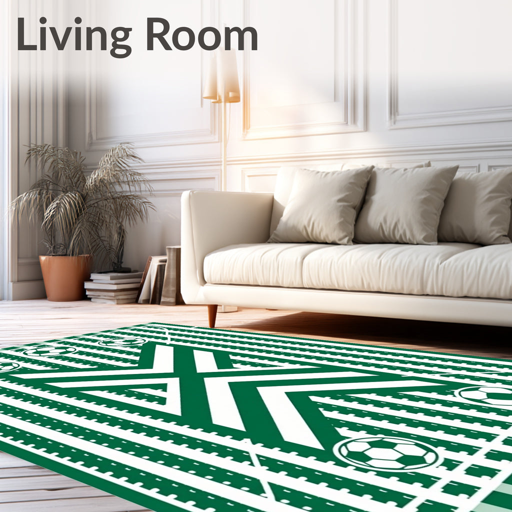 Green White Soccer Field Stripes Rug