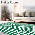 Green White Soccer Field Stripes Rug