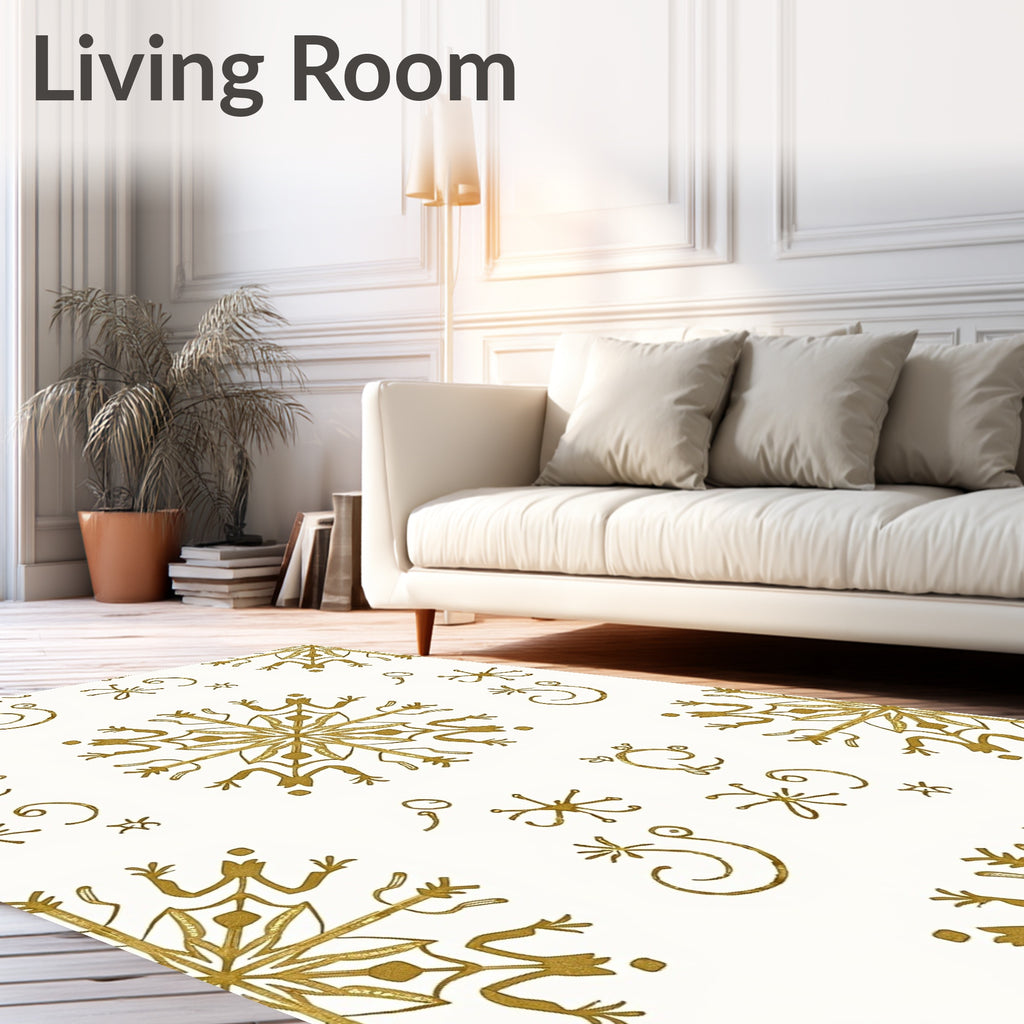 Golden Snowflake Whimsical Scatter Rug