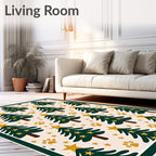 Green Christmas Trees Paw Prints Stars Rug