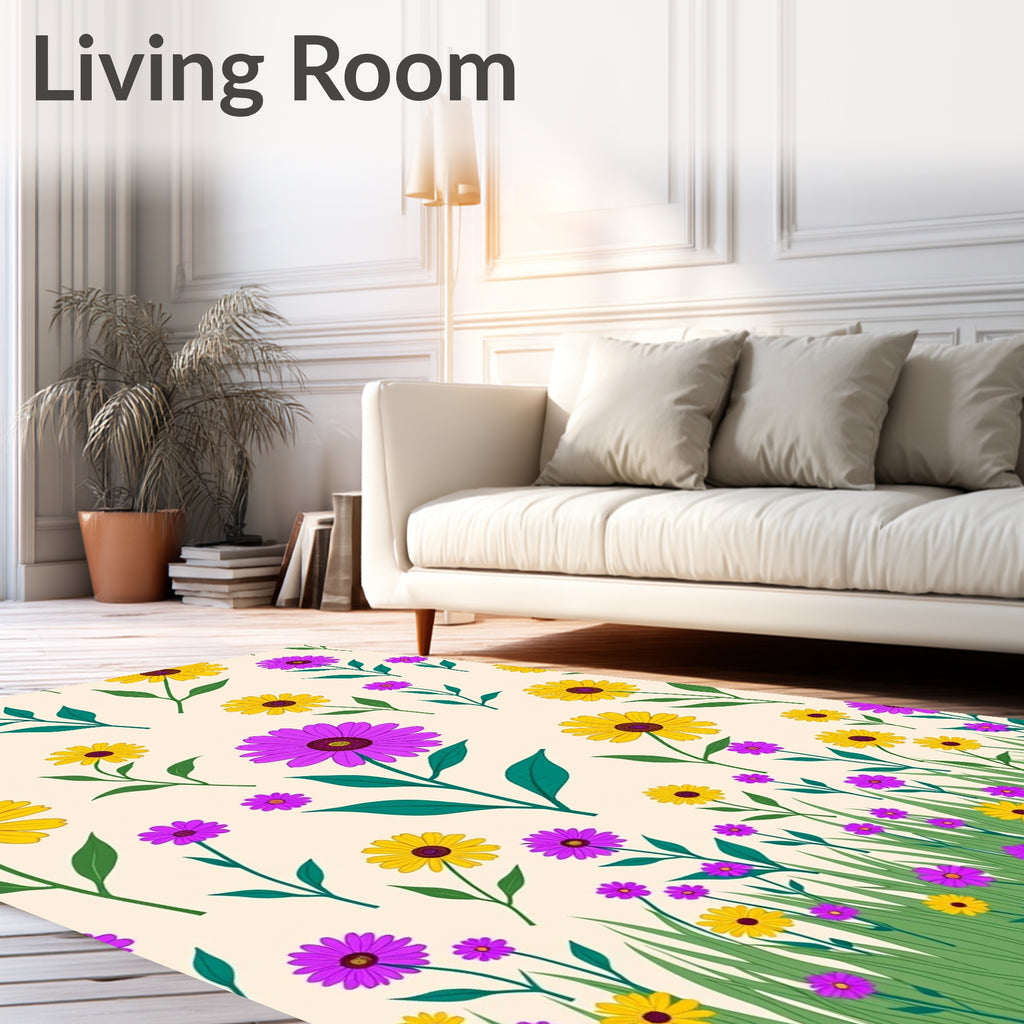 Yellow Purple Flower Garden Grass Rug