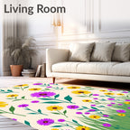 Yellow Purple Flower Garden Grass Rug
