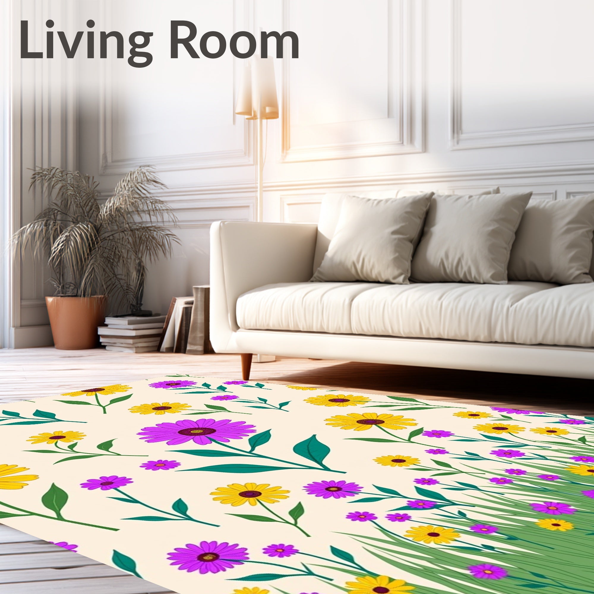 Yellow Purple Flower Garden Grass Rug