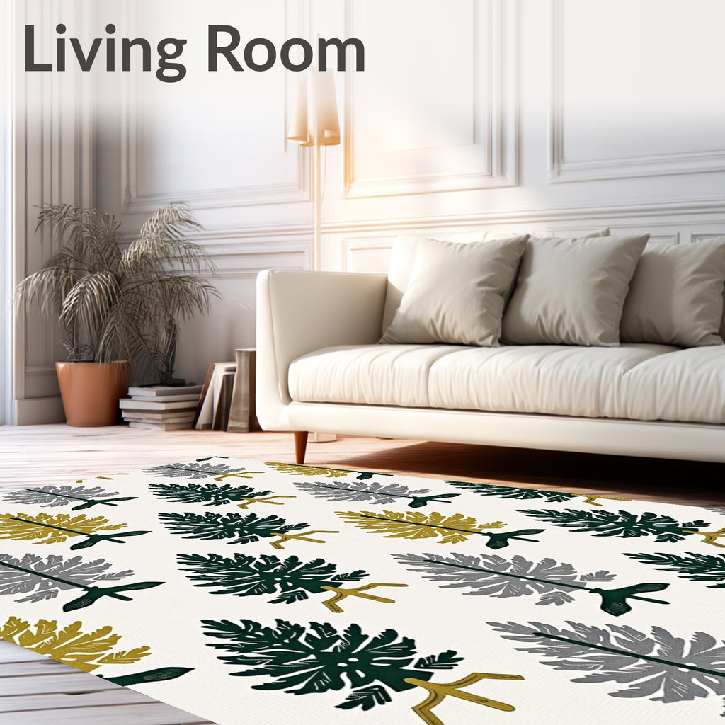 Forest Green Gold Gray Trees Rug
