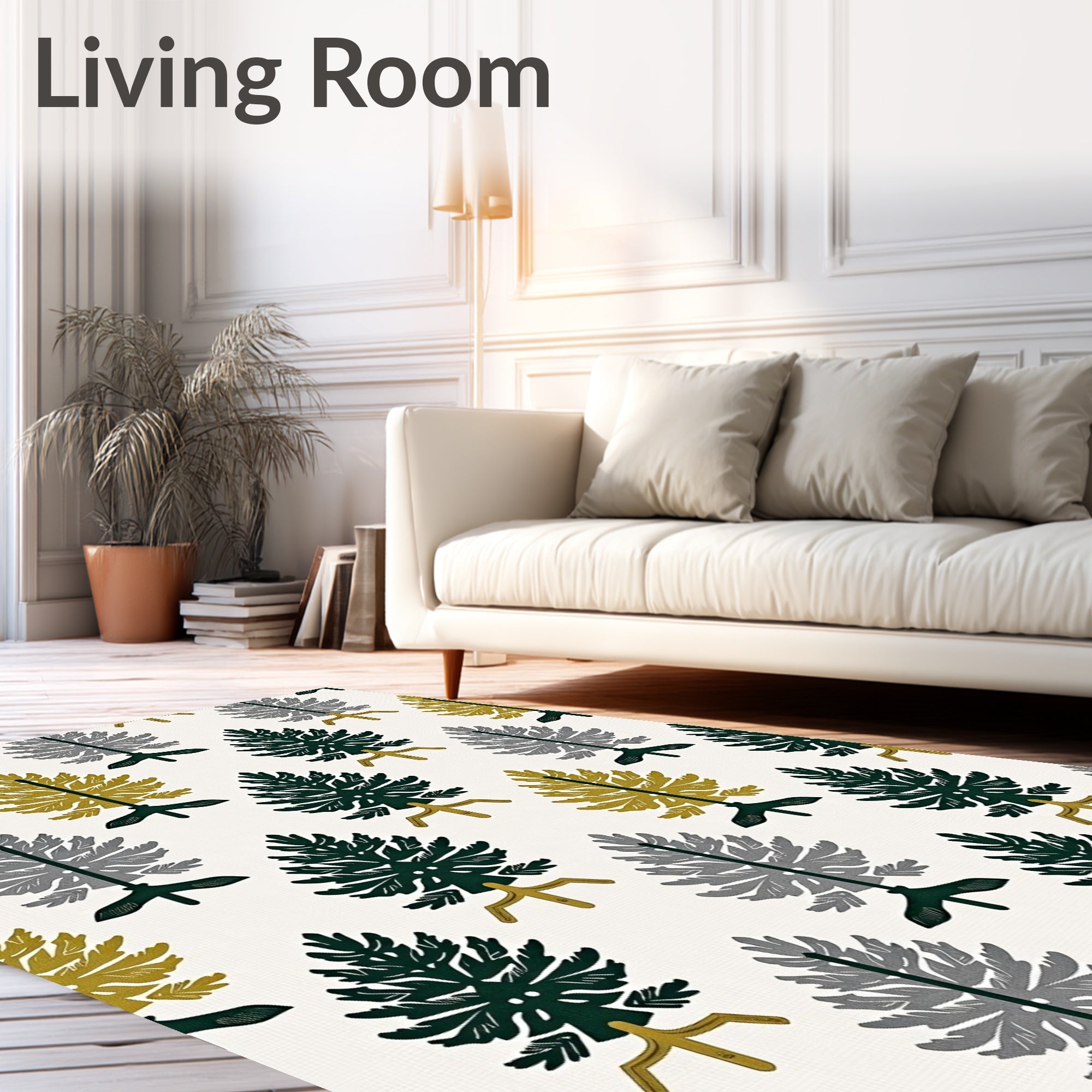 Forest Green Gold Gray Trees Rug