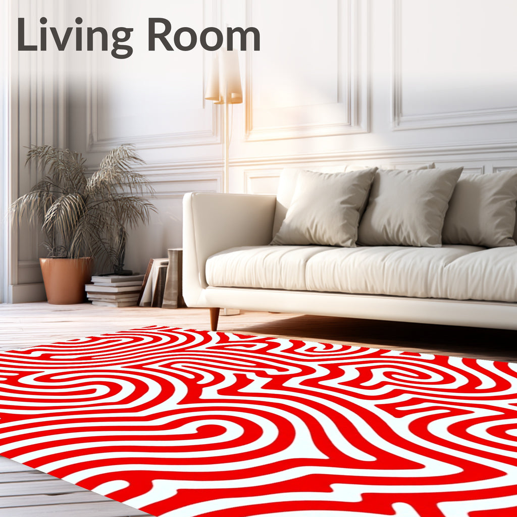 Bold Red Abstract Swirl Lines Rug