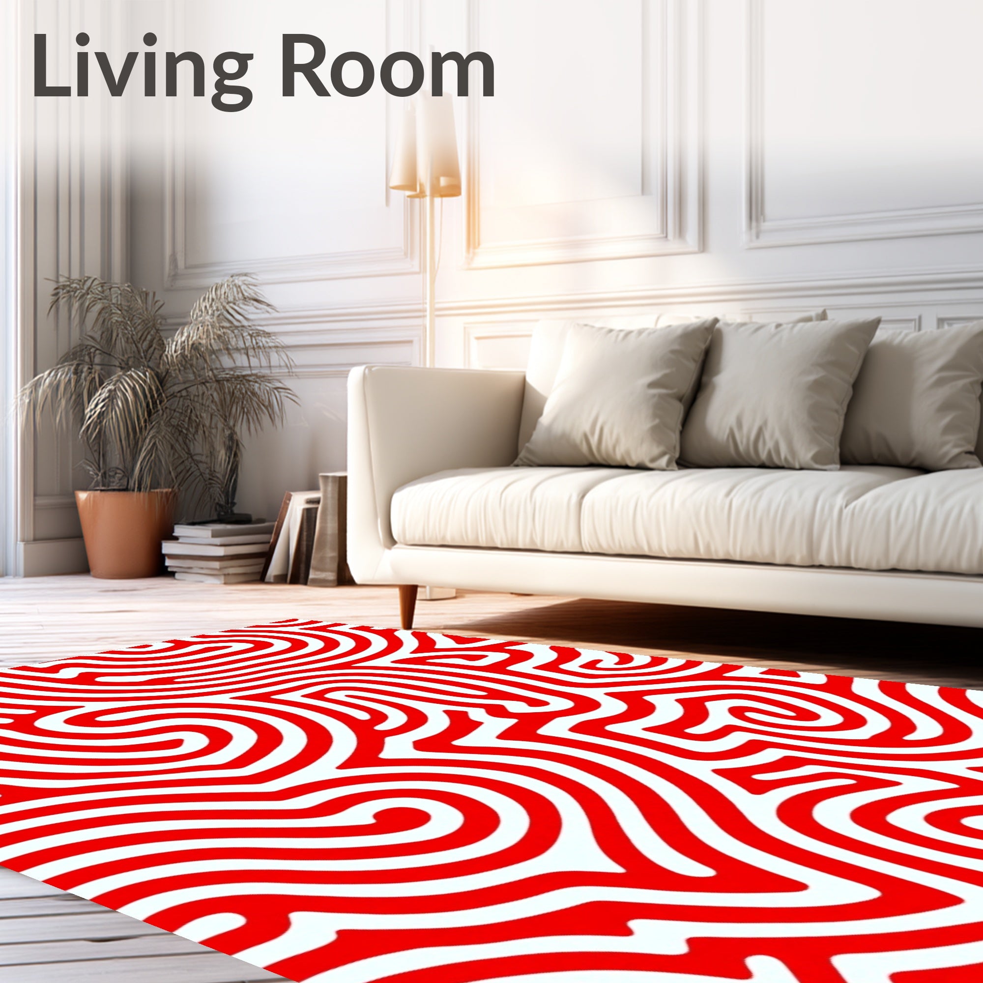 Bold Red Abstract Swirl Lines Rug
