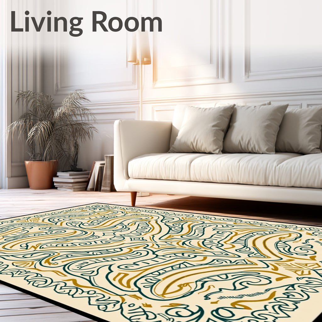 Emerald Swirl Abstract Art Deco Rug