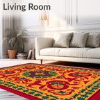 Rich Crimson Teal Medallion Symmetrical Rug