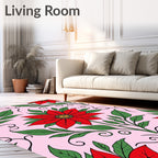Vibrant Red Floral Vines Pink Rug