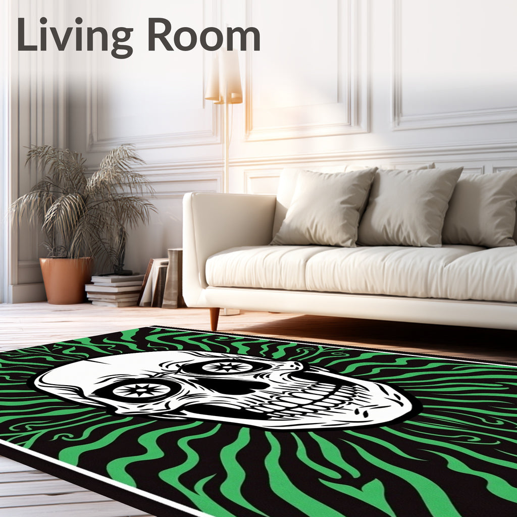 Black Green Skull Swirls Rug