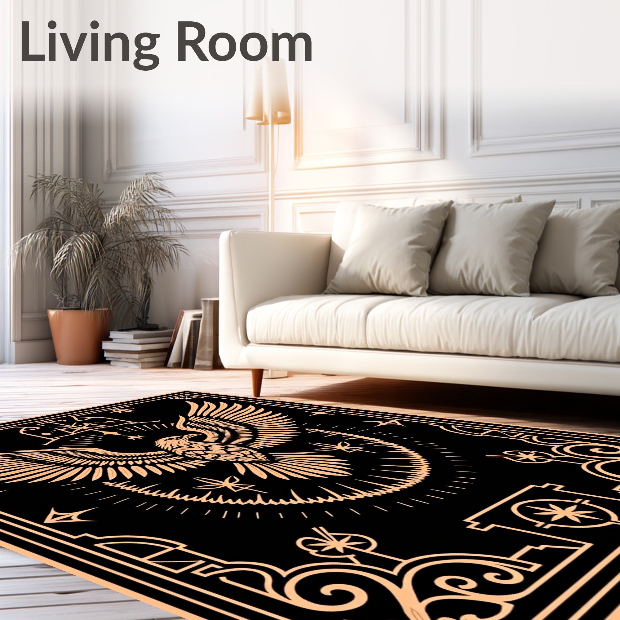 Ornate Eagle Medallion Black Gold Rug