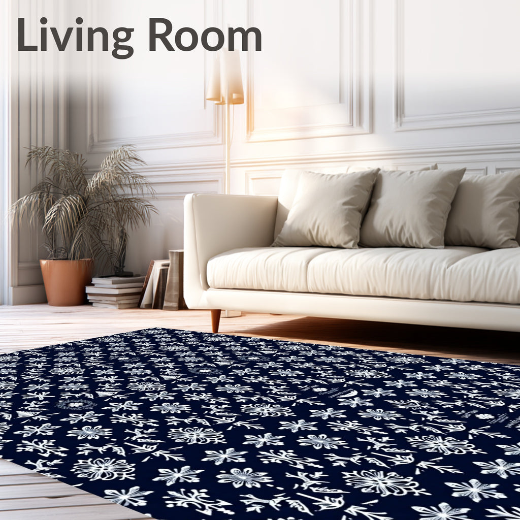 Midnight Navy Ornate Floral Medallion Rug
