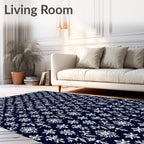 Midnight Navy Ornate Floral Medallion Rug
