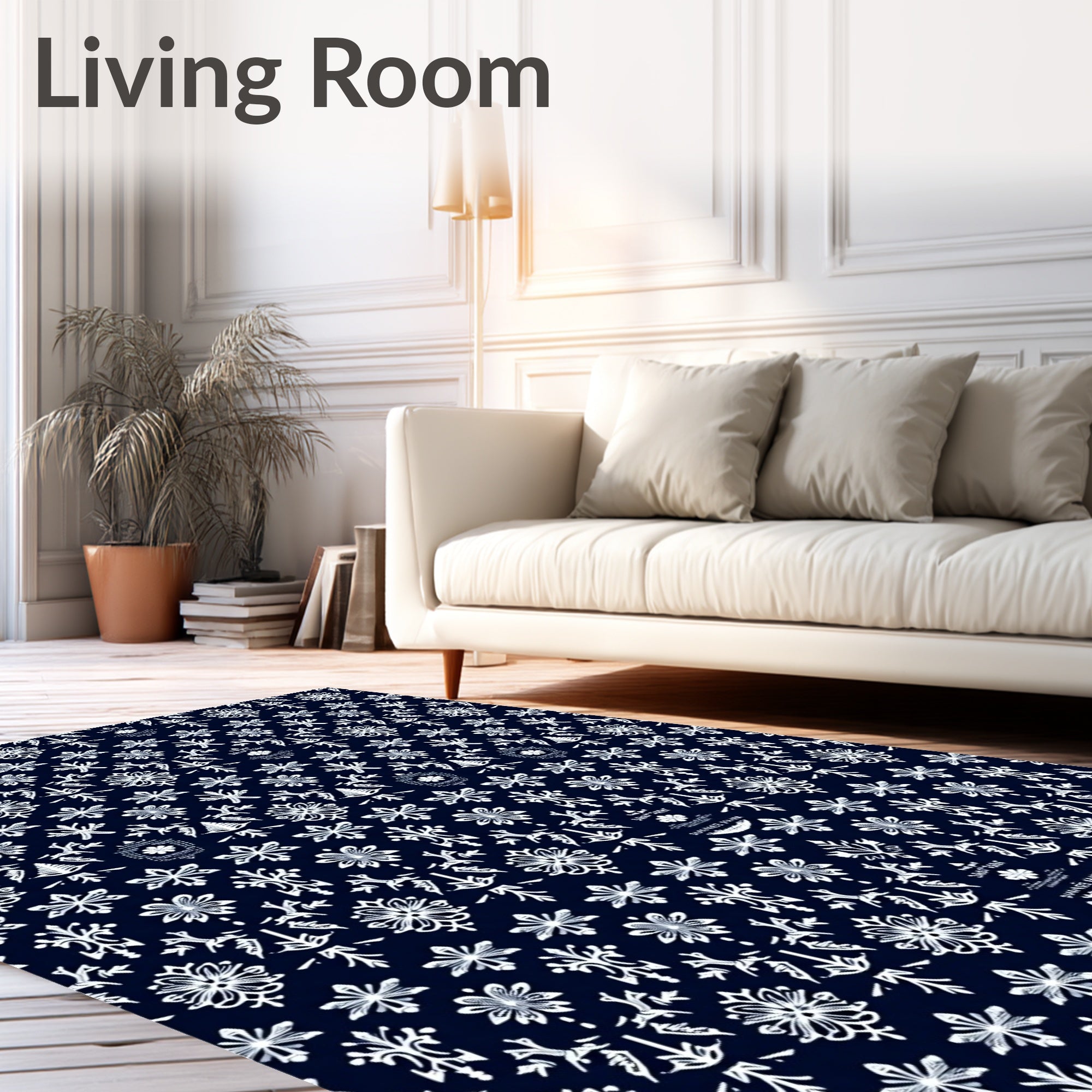 Midnight Navy Ornate Floral Medallion Rug
