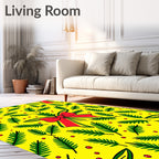 Festive Red Bow Green Pine Sprigs Rug